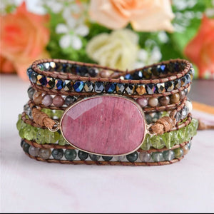 Rhodochrosite Stone Wrap Bracelet