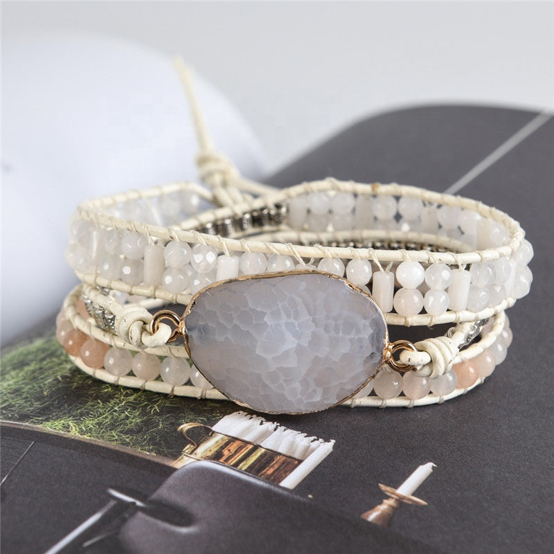 Agate Stone Wrap Bracelet with Aventurine