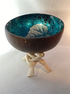 Coconut Bowl - Teal w/ Leaves