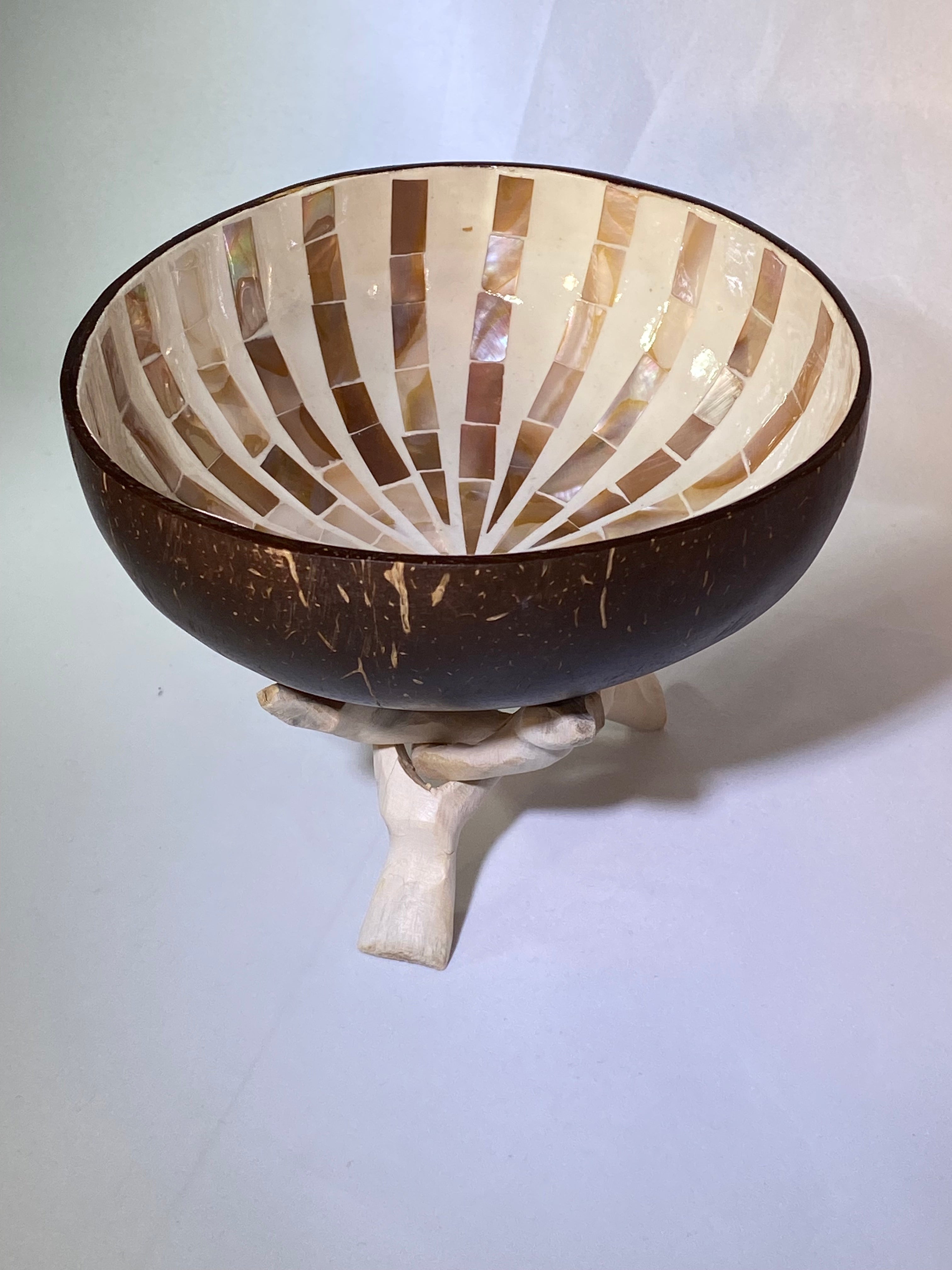 Coconut Shell Bowl - Cream & Abalone Lines