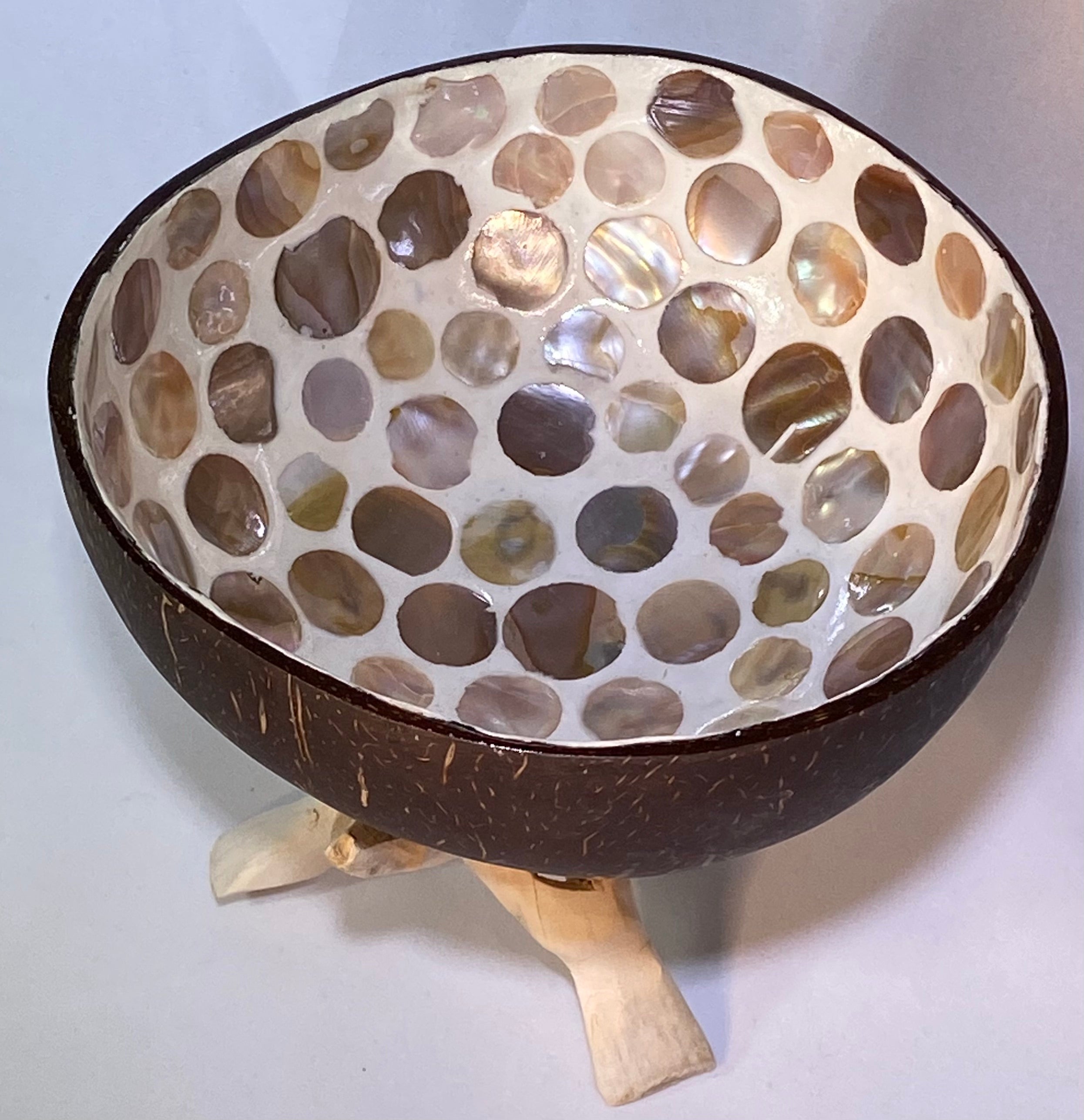 Coconut Bowl - Cream w/ Abalone Circles