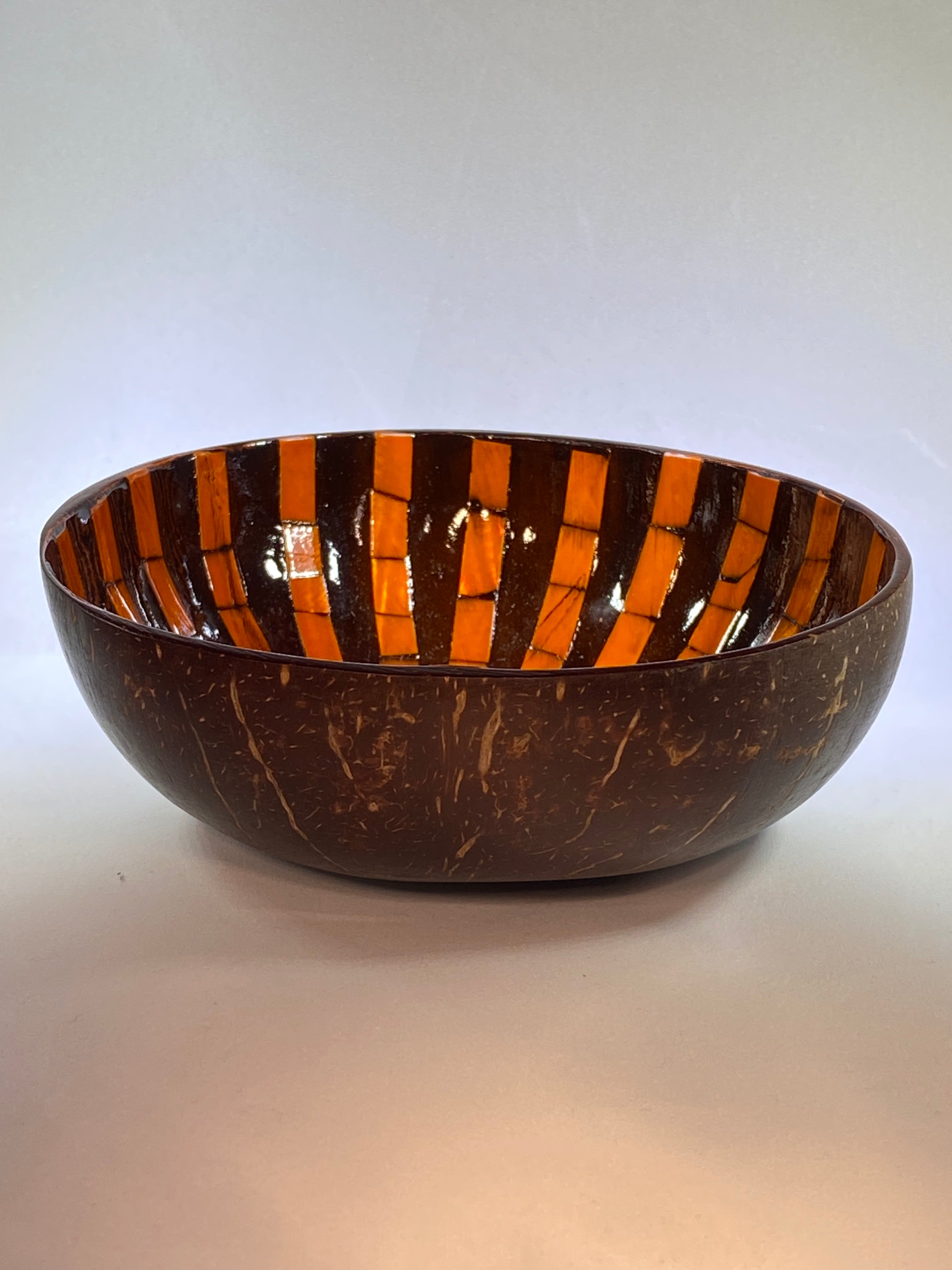 Coconut Bowl - Deep Orange Lines