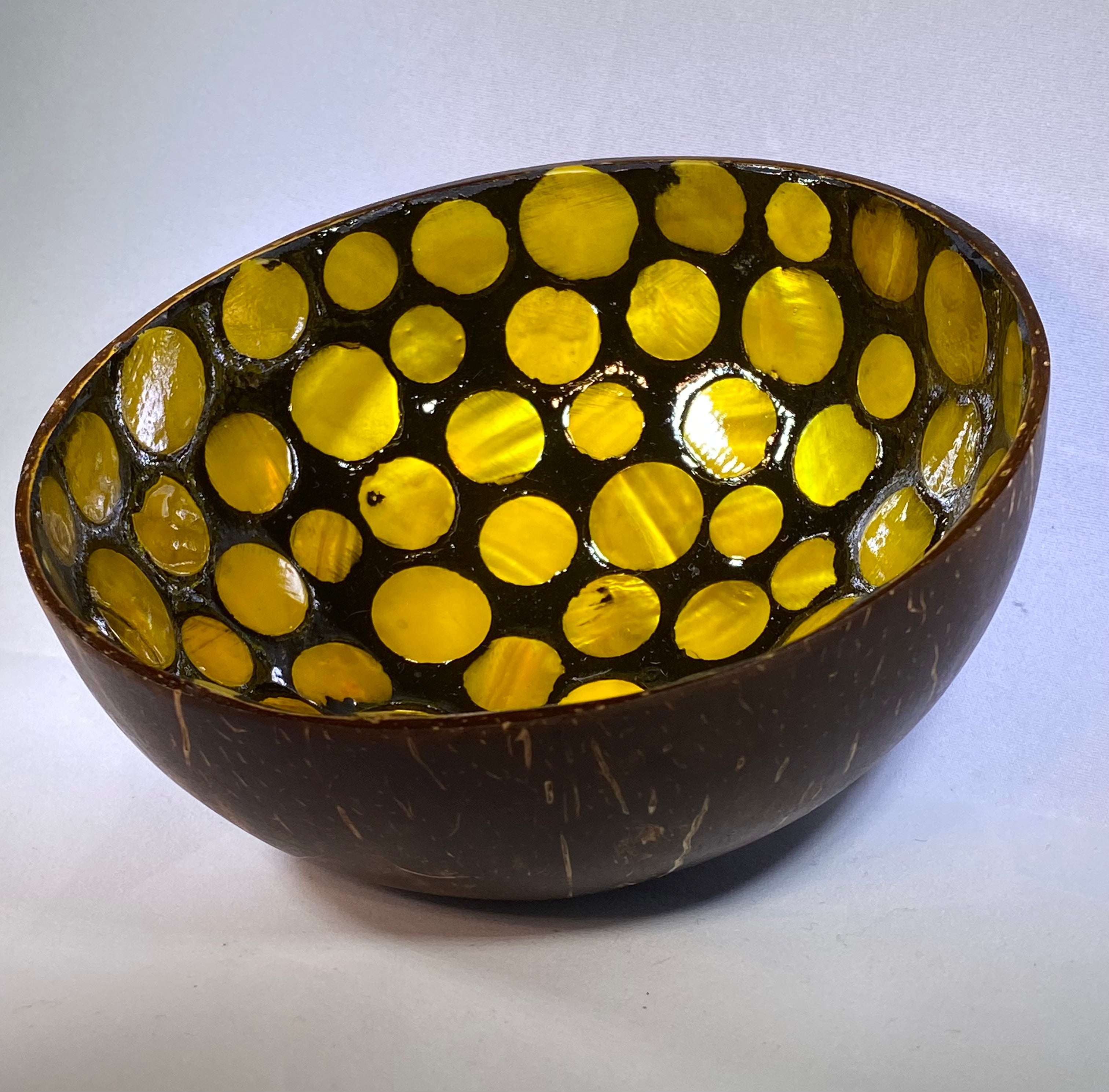 Coconut Bowl - Black w/ Yellow Circles