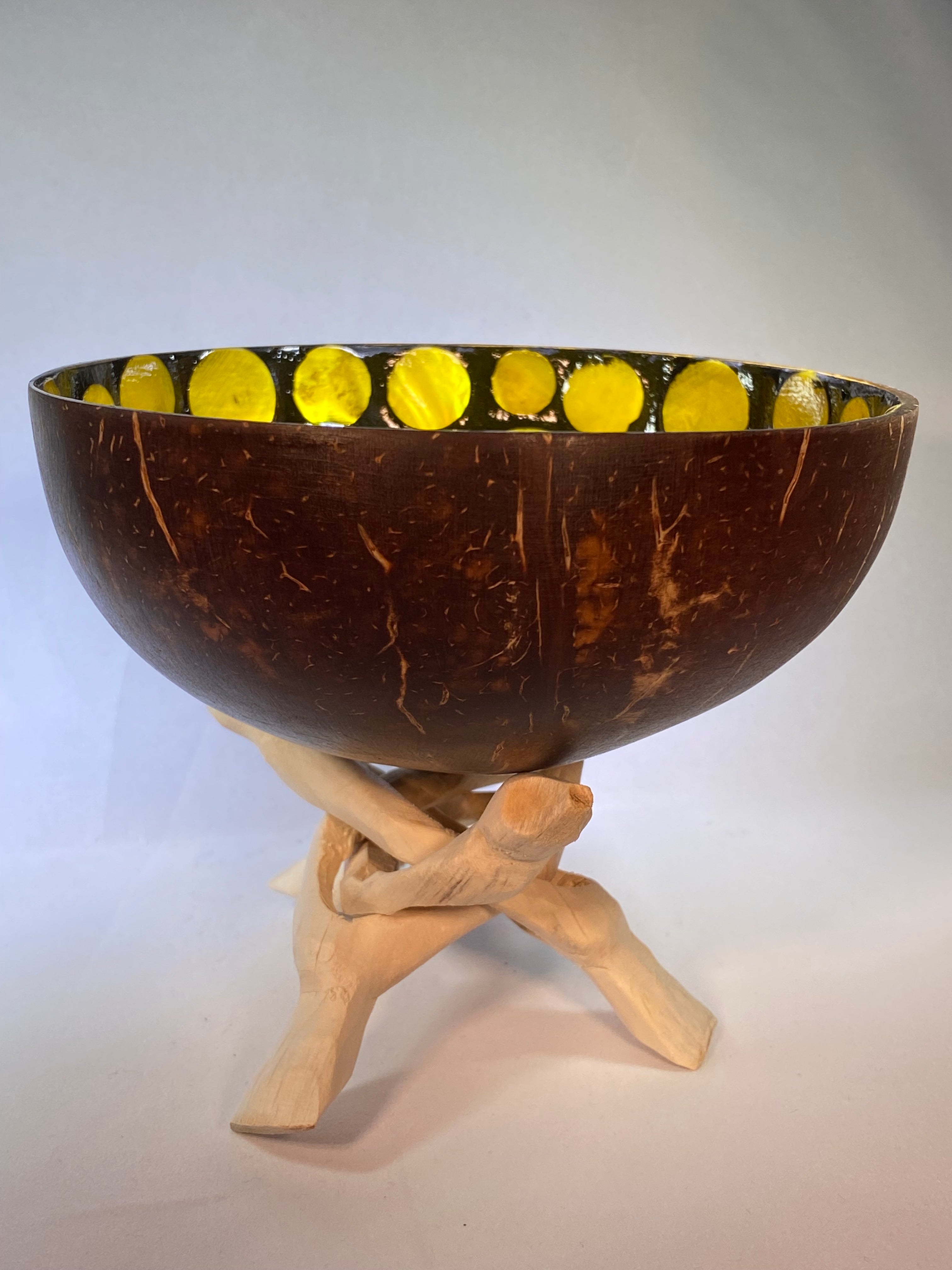 Coconut Bowl - Black w/ Yellow Circles