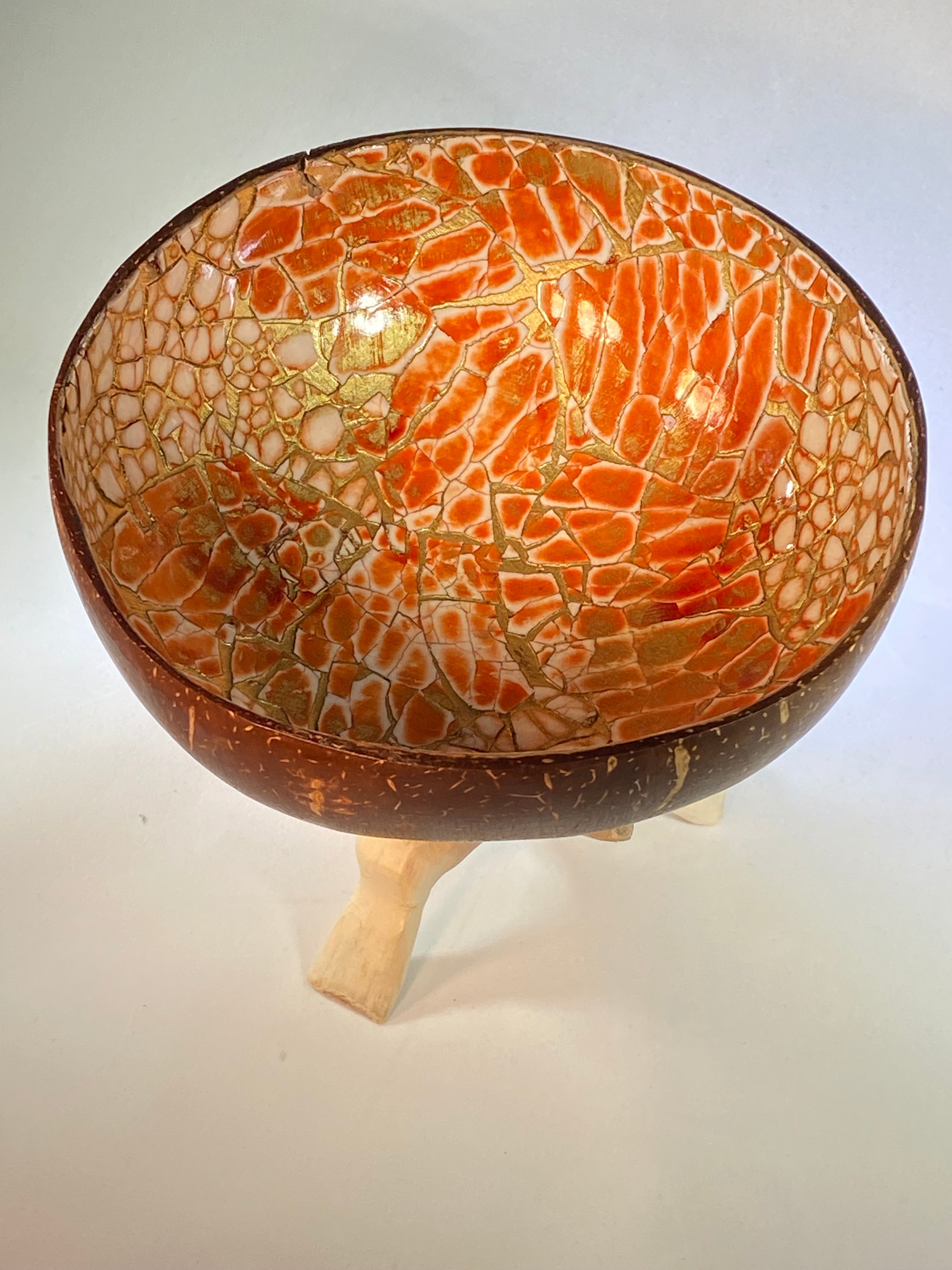 Coconut shell bowl Orange and Gold